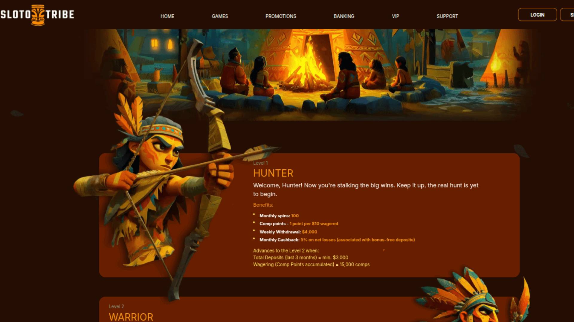 VIP page screenshot of SlotoTribe Casino