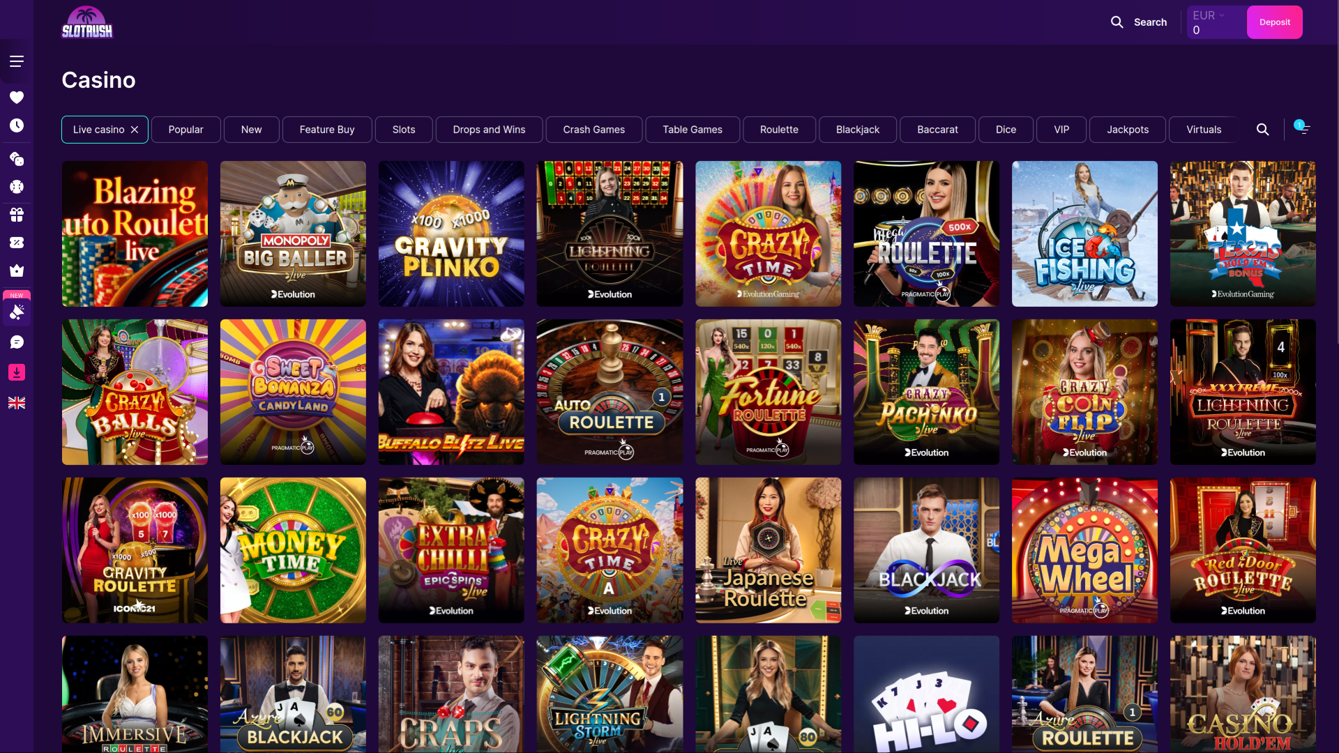 SlotRush Casino Desktop Live dealer