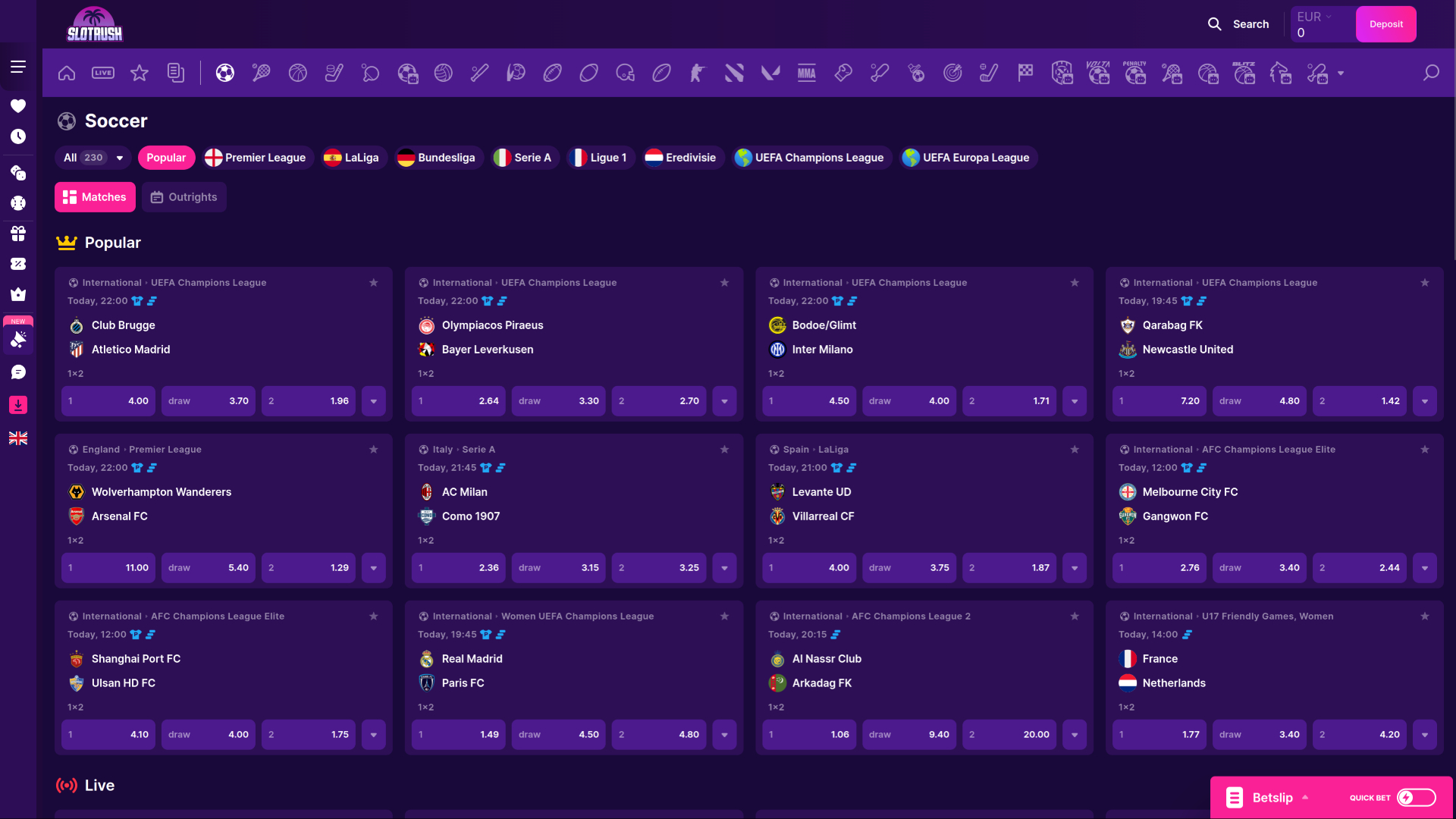 SlotRush Casino Desktop Sports Betting