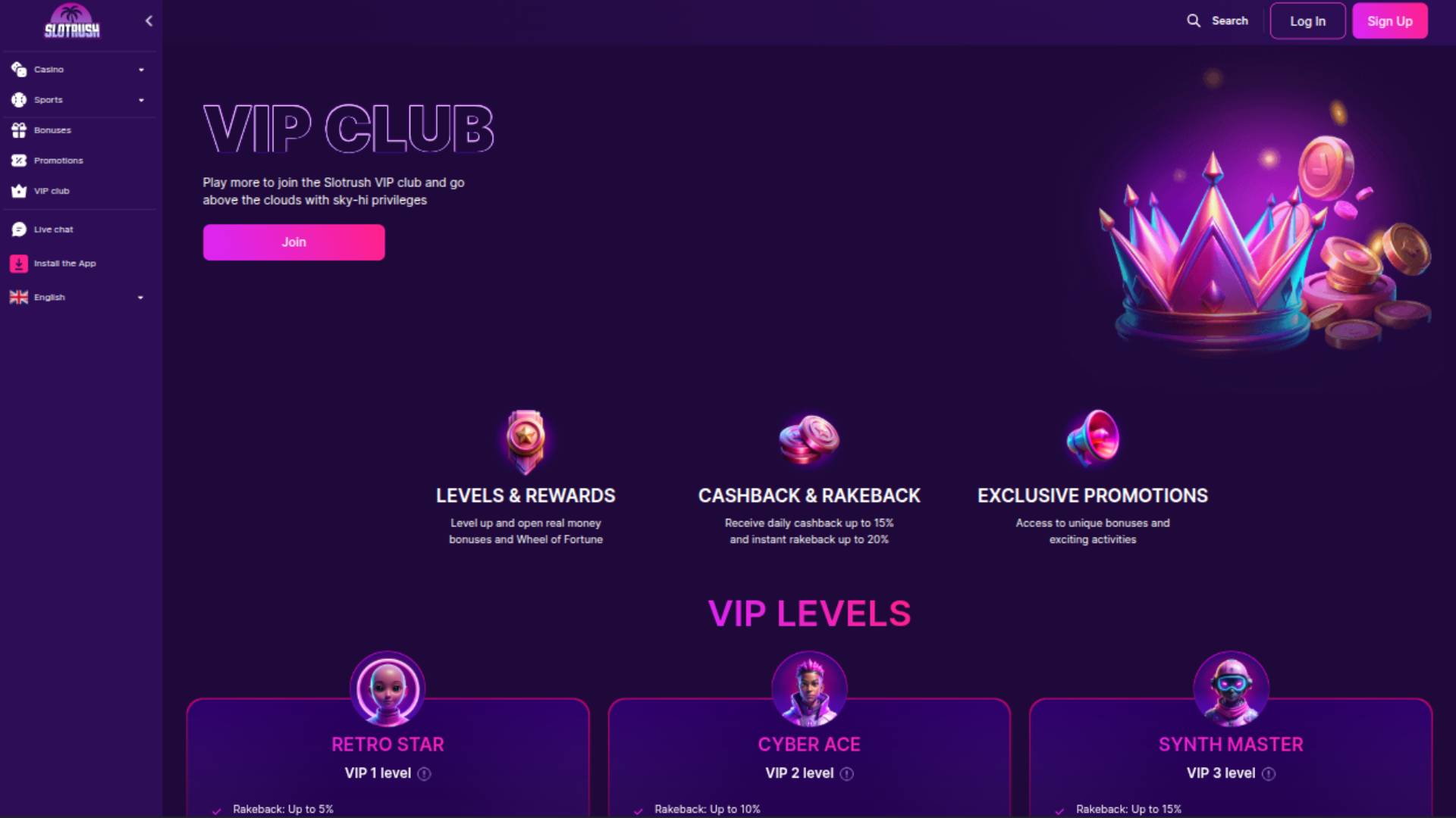 SlotRush Casino Desktop VIP