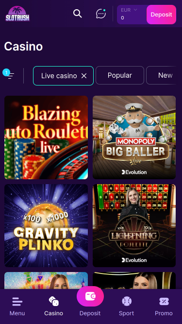 SlotRush Casino Mobile Live dealer
