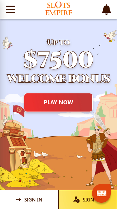 Slots Empire Casino Mobile Homepage