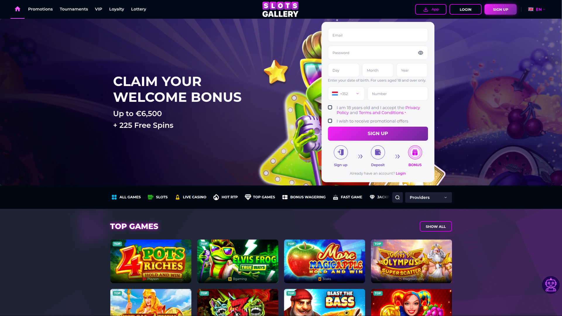 Slots Gallery Casino Desktop Homepage