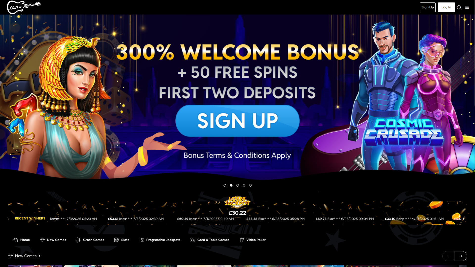 Slots N Roll Casino Desktop Homepage
