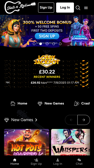 Slots N Roll Casino Mobile Homepage