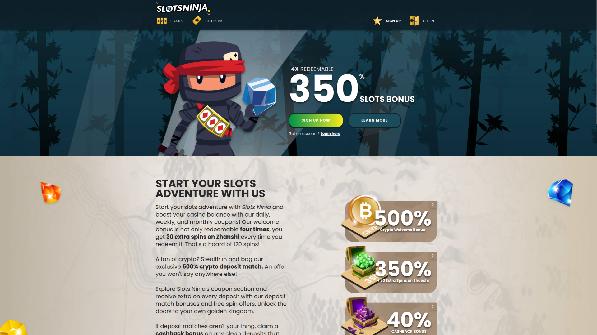 Slots Ninja Casino Desktop Homepage