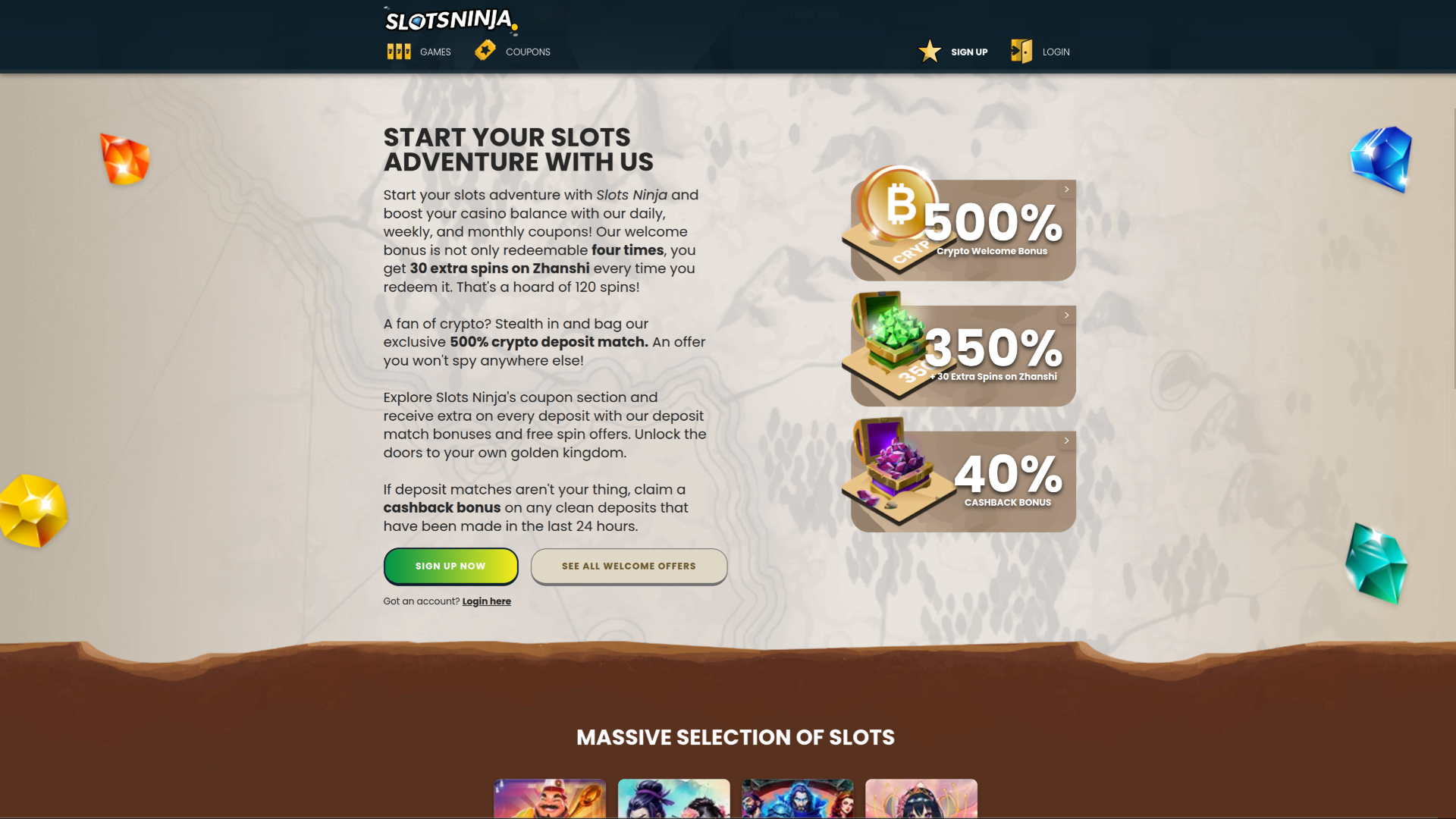 Slots Ninja Casino Desktop Promotions