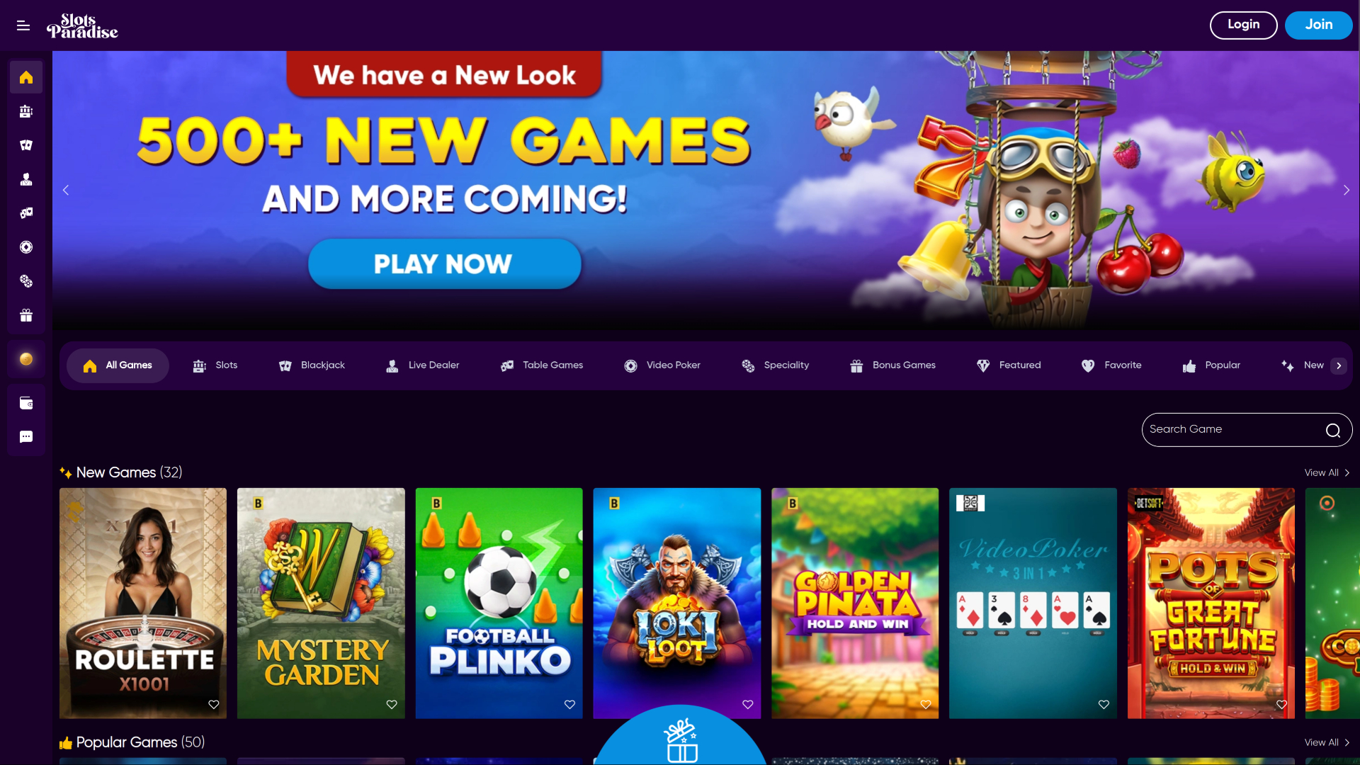 Slots Paradise Casino Desktop Homepage