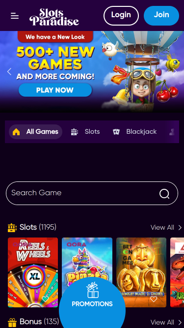 Slots Paradise Casino Mobile Homepage