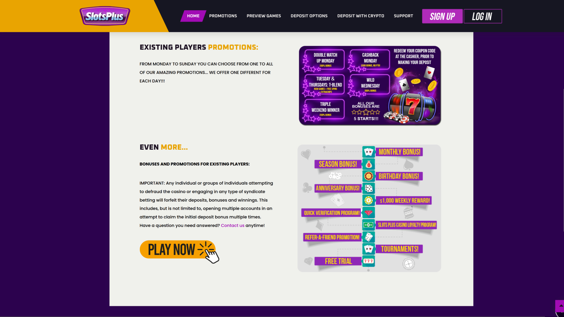 Slots Plus Casino Desktop Promotions