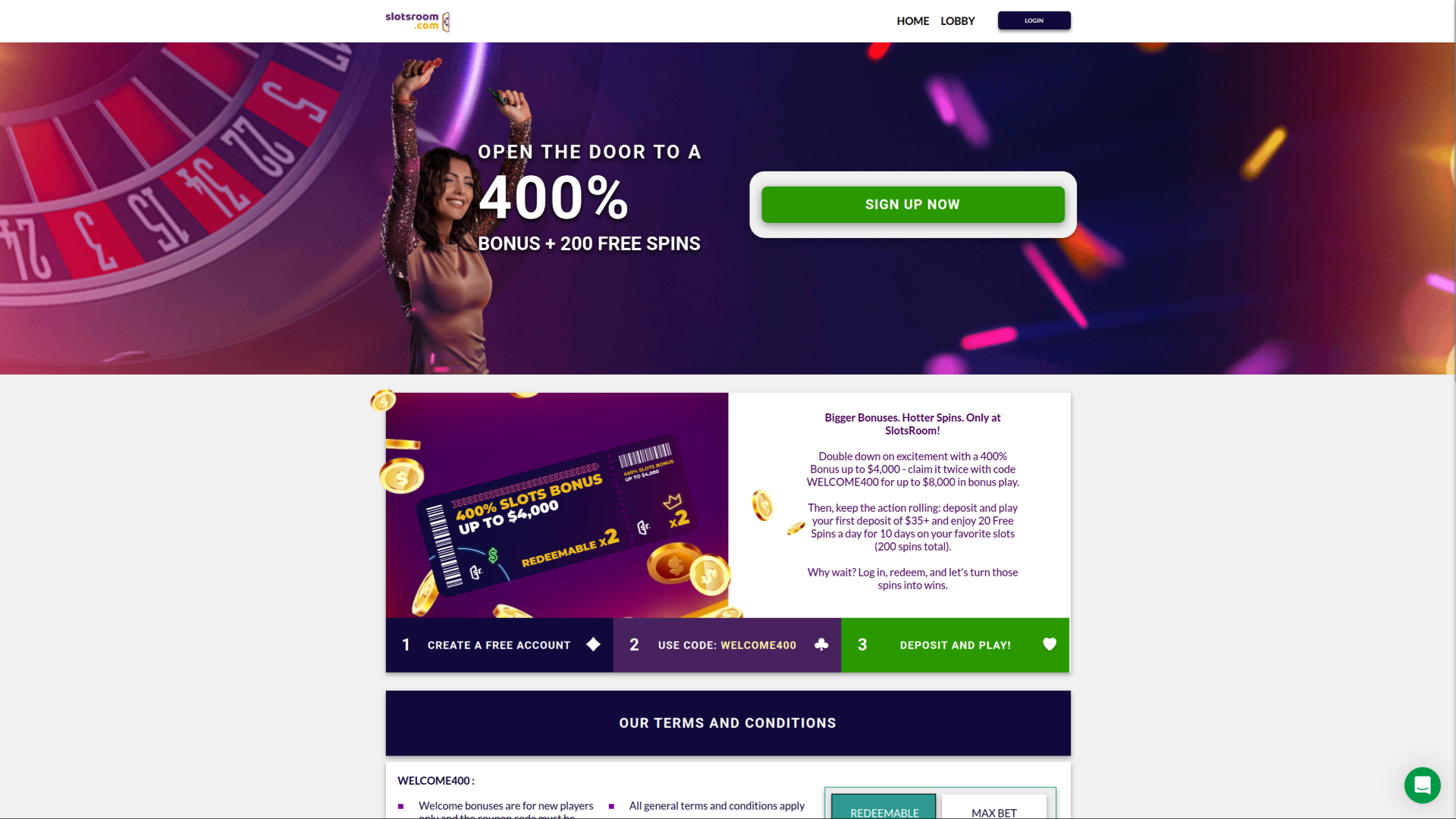 SlotsRoom Casino Desktop Promotions