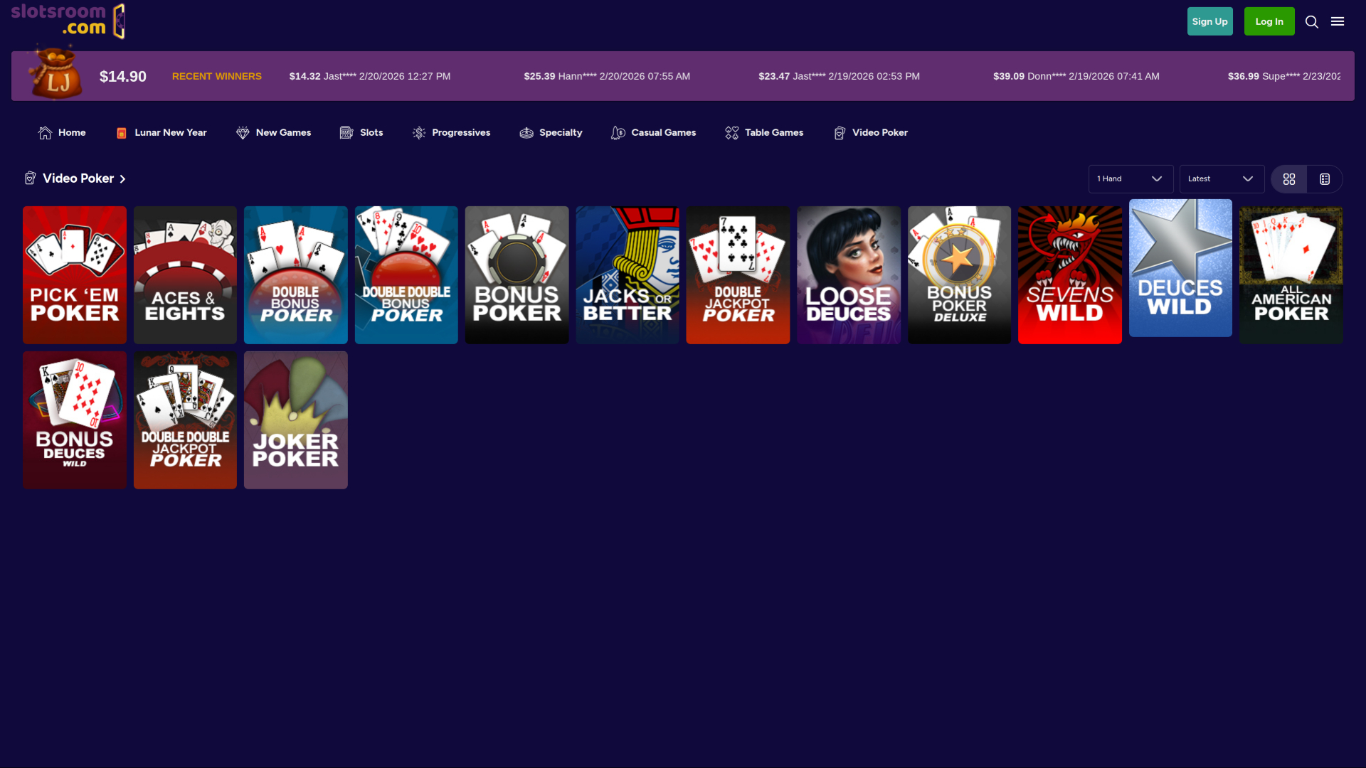 SlotsRoom Casino Desktop Video Poker 