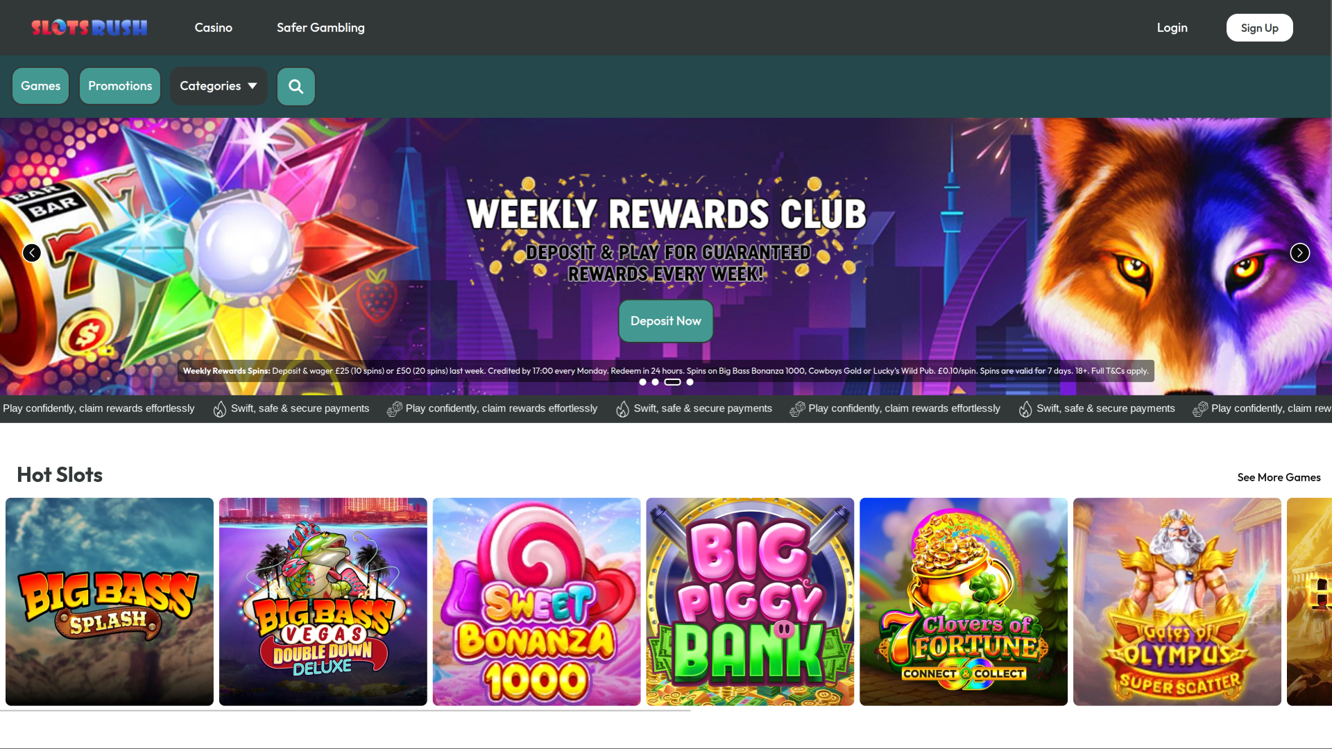 Slots Rush Casino Desktop Homepage