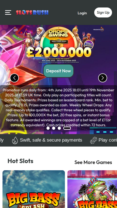 Slots Rush Casino Mobile Homepage