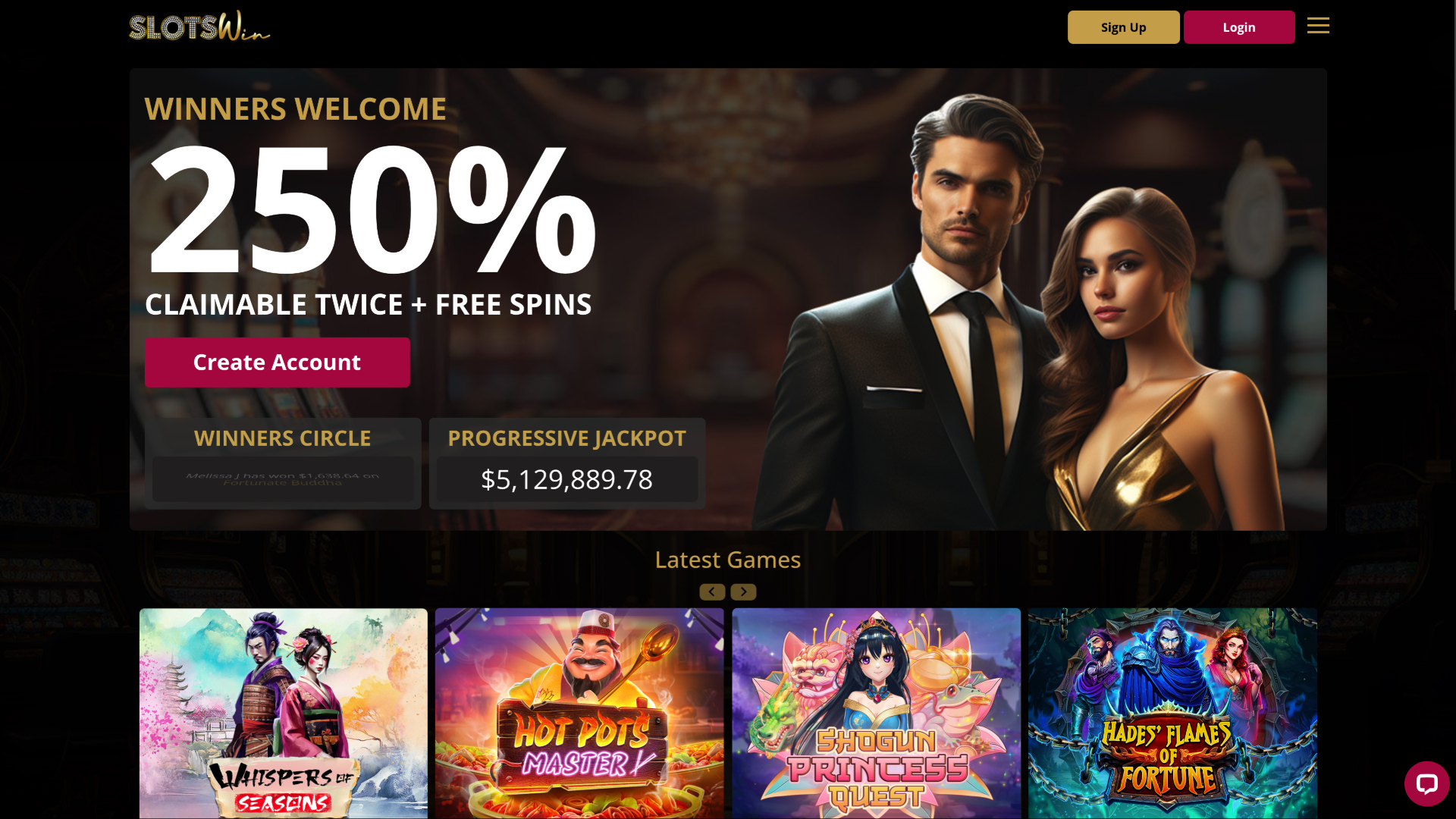 SlotsWin Casino Desktop Homepage