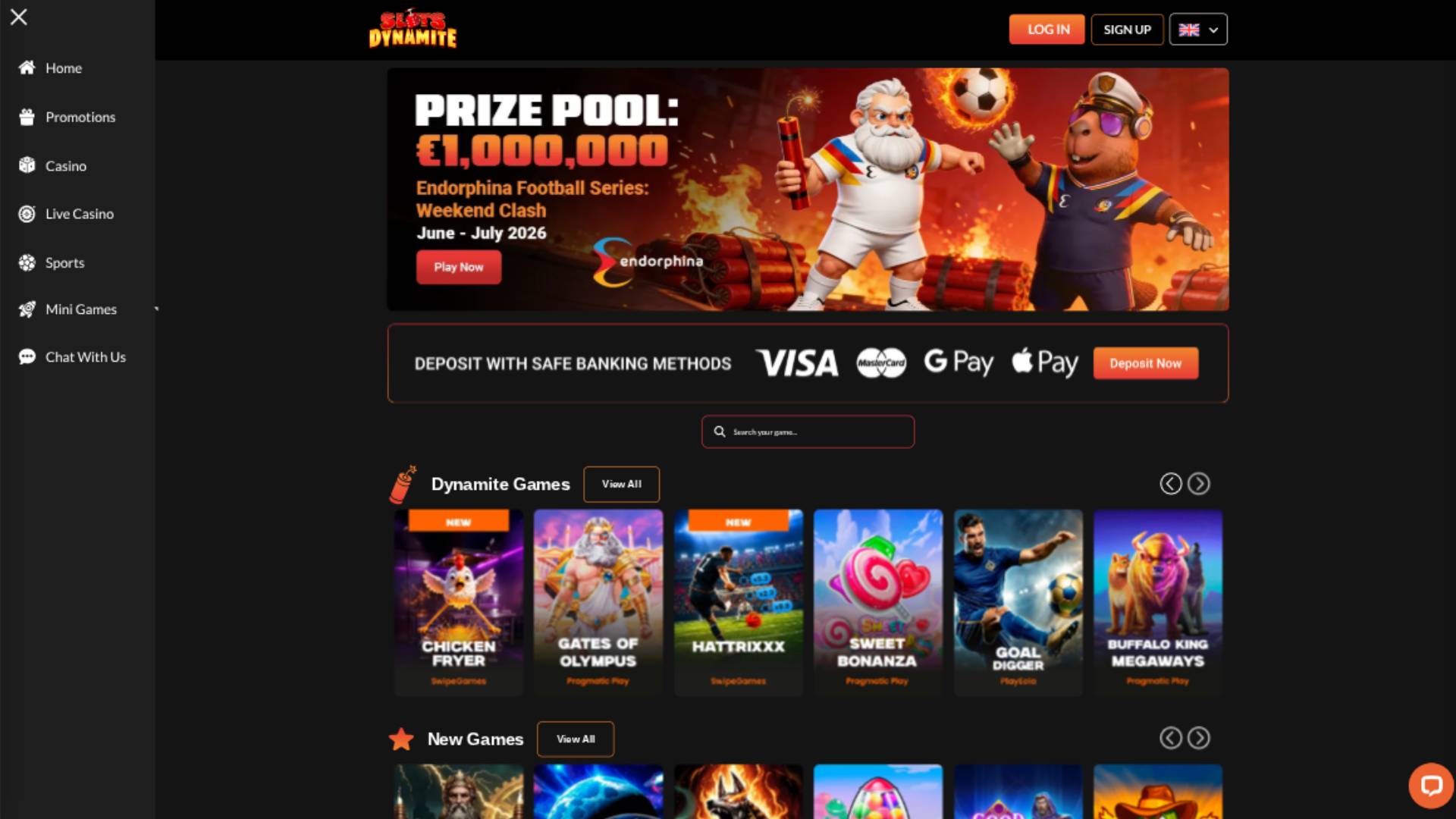 Homepage screenshot of SlotsDynamite Casino