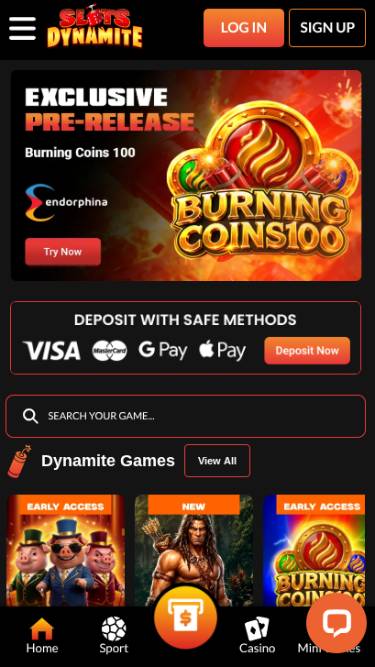 Homepage mobile screenshot of SlotsDynamite Casino