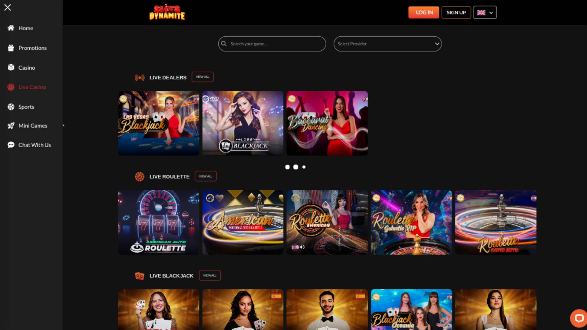 Live page screenshot of SlotsDynamite Casino
