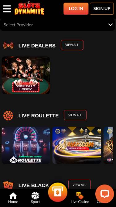 Live page mobile screenshot of SlotsDynamite Casino