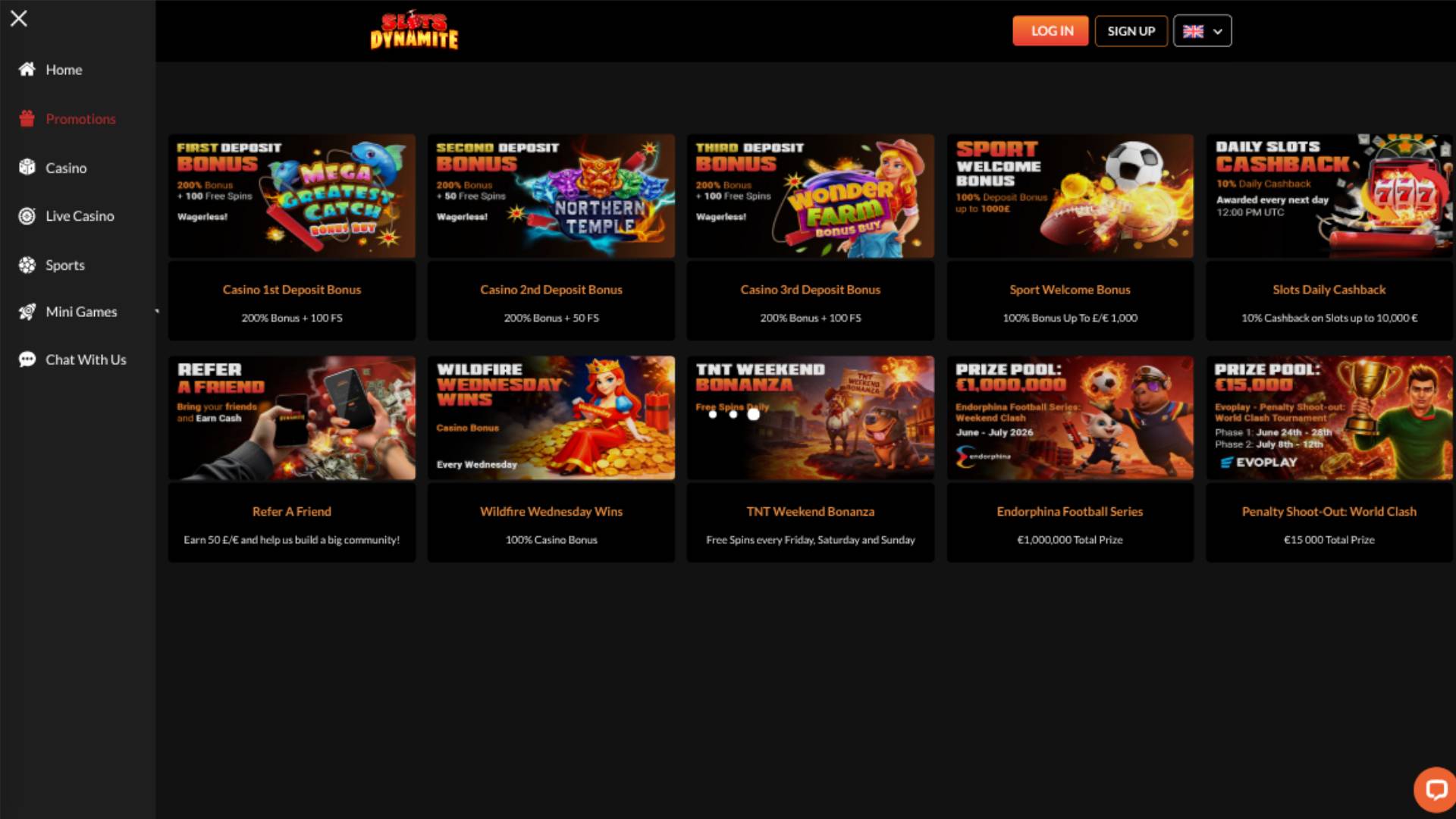 Promotions page screenshot of SlotsDynamite Casino
