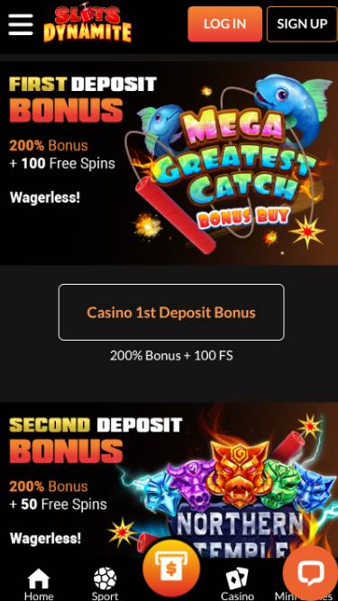 Promotions mobile page screenshot of SlotsDynamite Casino