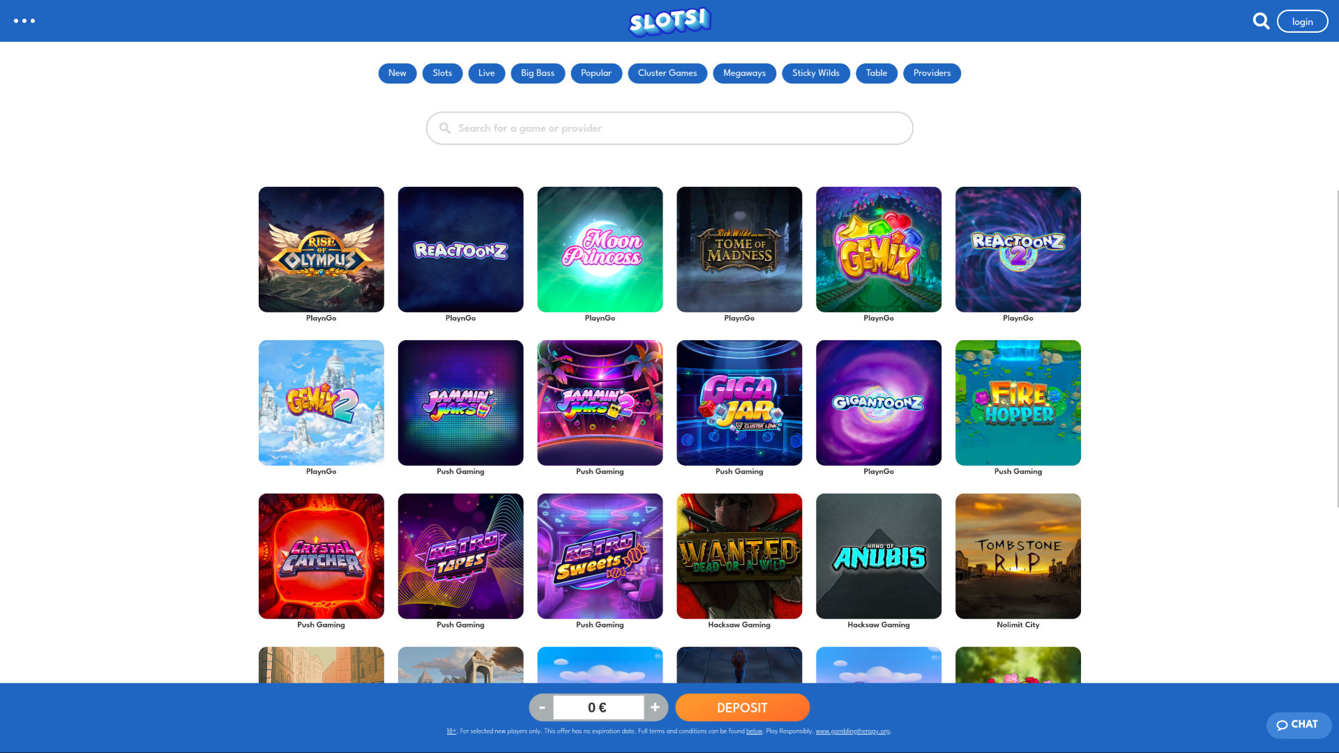 Slotsi Casino Desktop Cluster Games