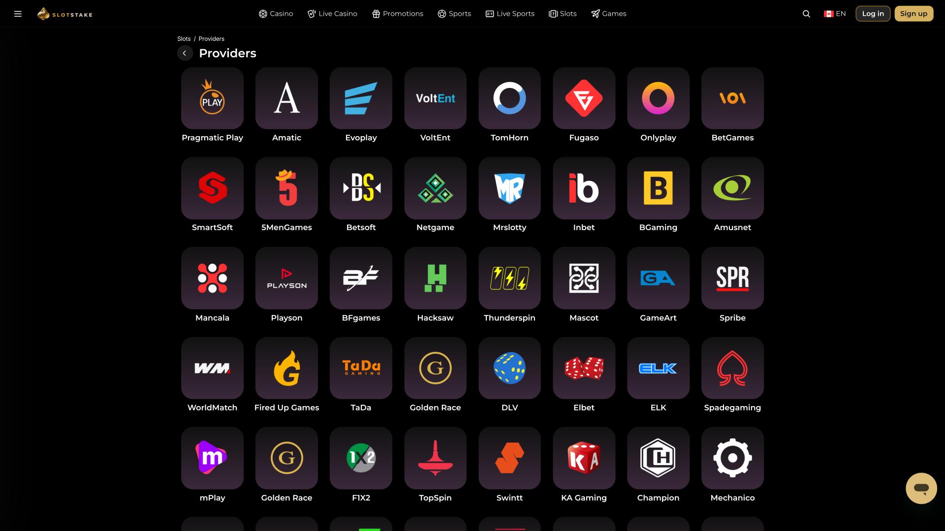 SlotStake Casino game developers page