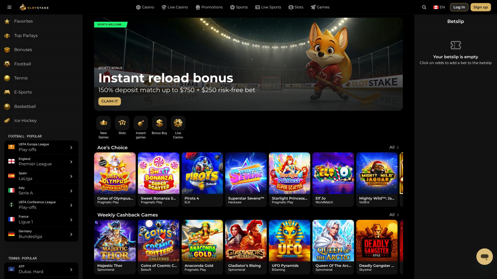 SlotStake Casino homepage