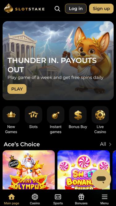 SlotStake Casino mobile homepage