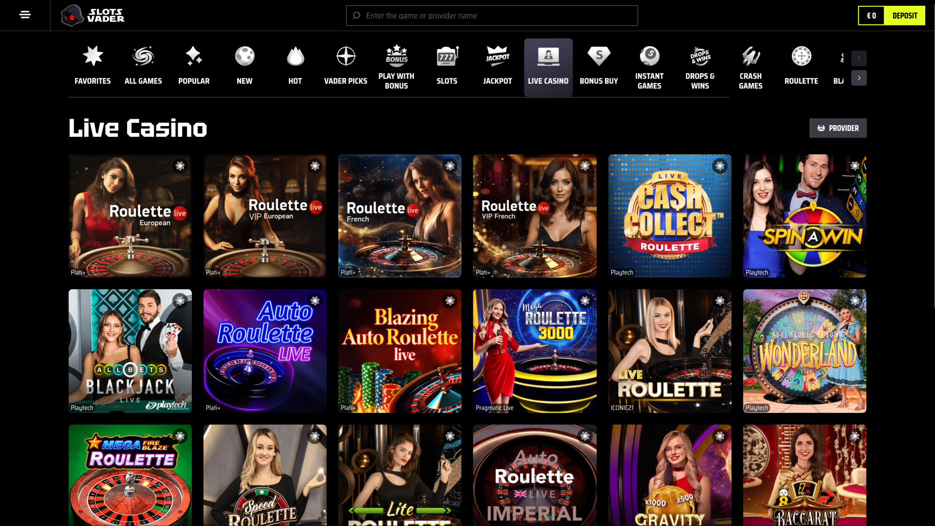 SlotsVader Casino Desktop Live Dealer