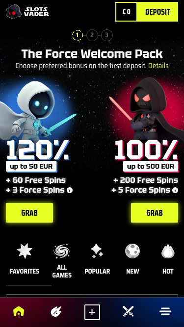 SlotsVader Casino Mobile Homepage