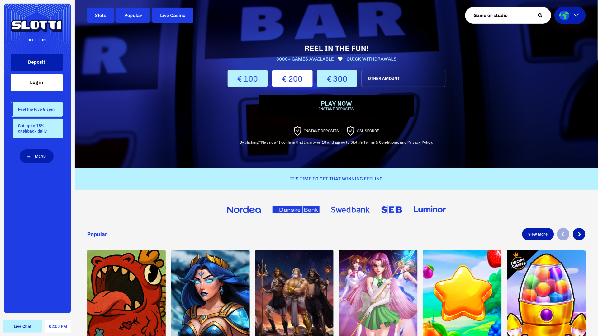 Slotti Casino Desktop Homepage 