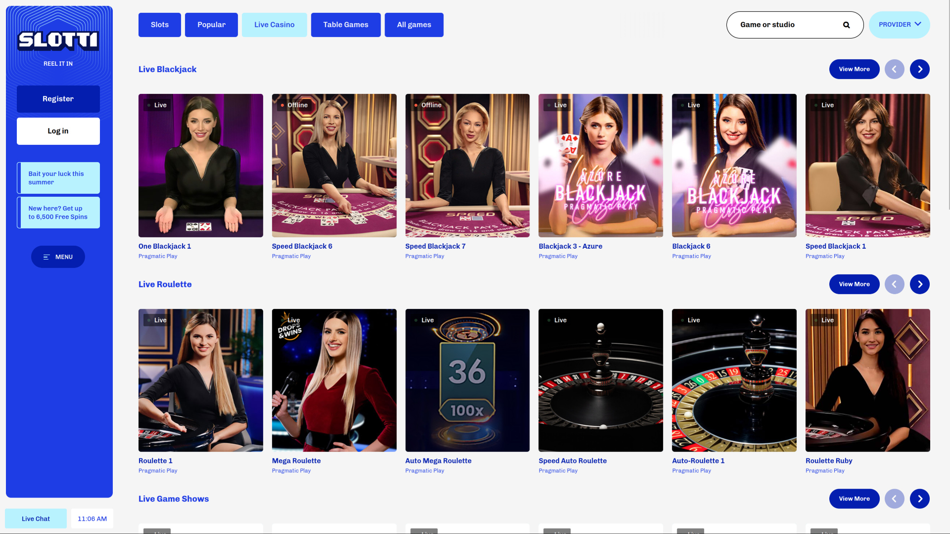 Slotti Casino Desktop Live Dealer