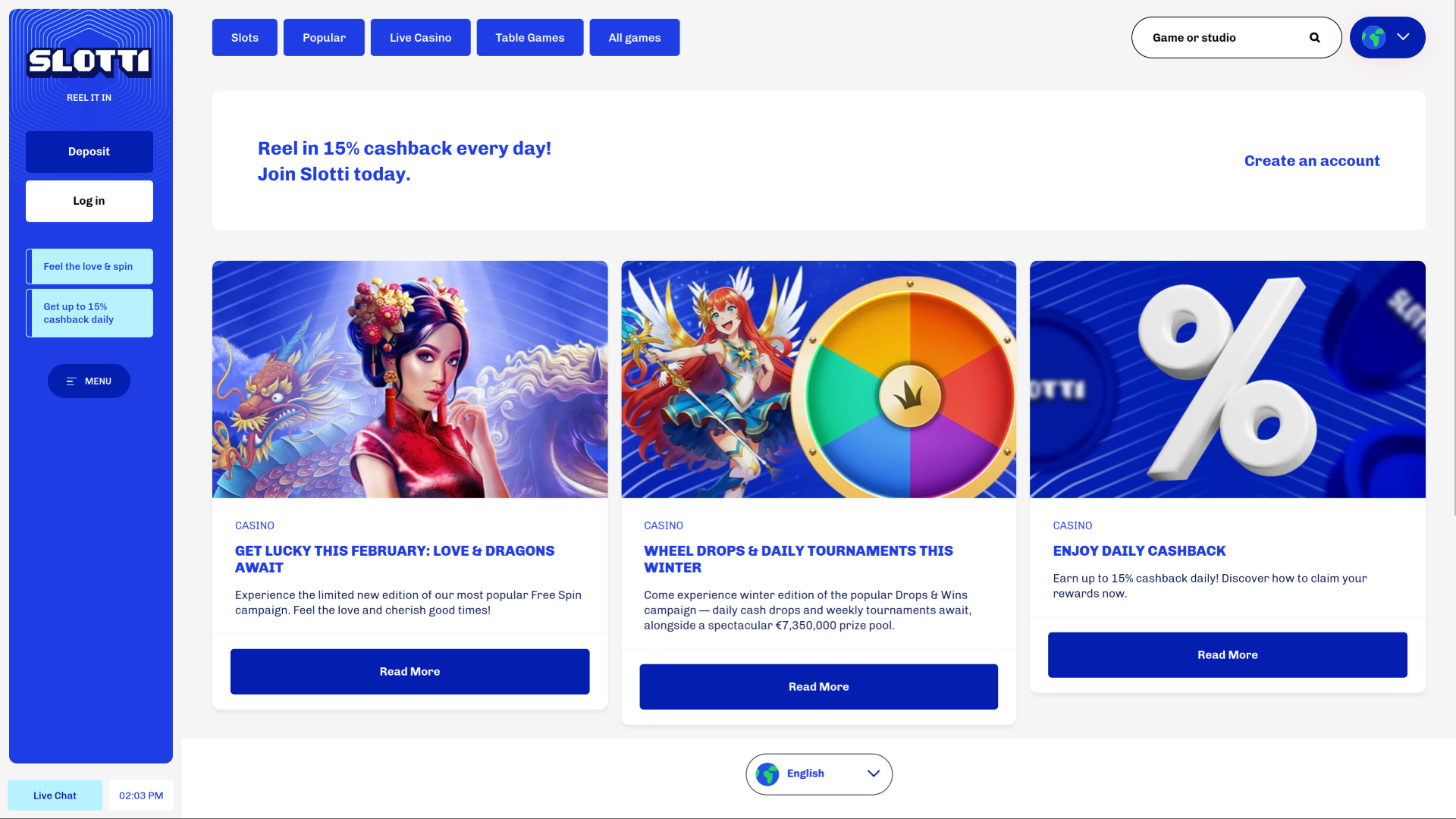 Slotti Casino Desktop Promotions