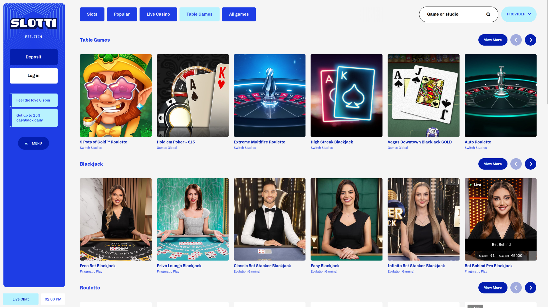 Slotti Casino Desktop Table Games