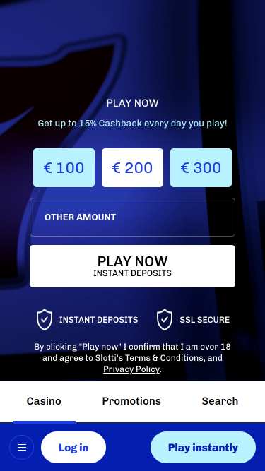 Slotti Casino Mobile Homepage