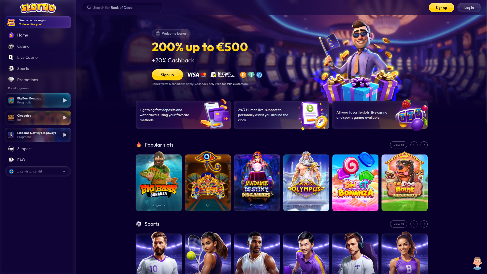 Slottio Casino Desktop Homepage