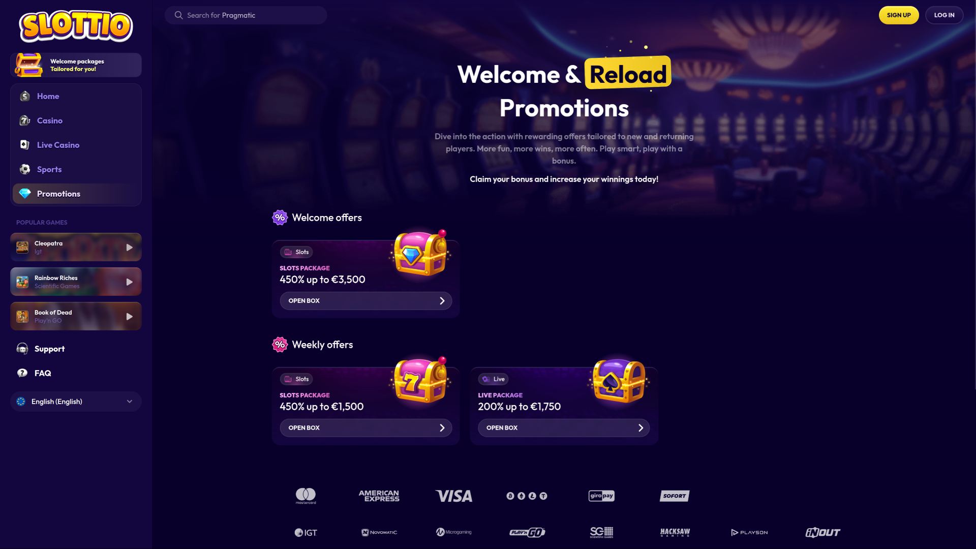 Slottio Casino Desktop Promotions