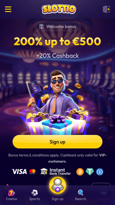 Slottio Casino Mobile Homepage