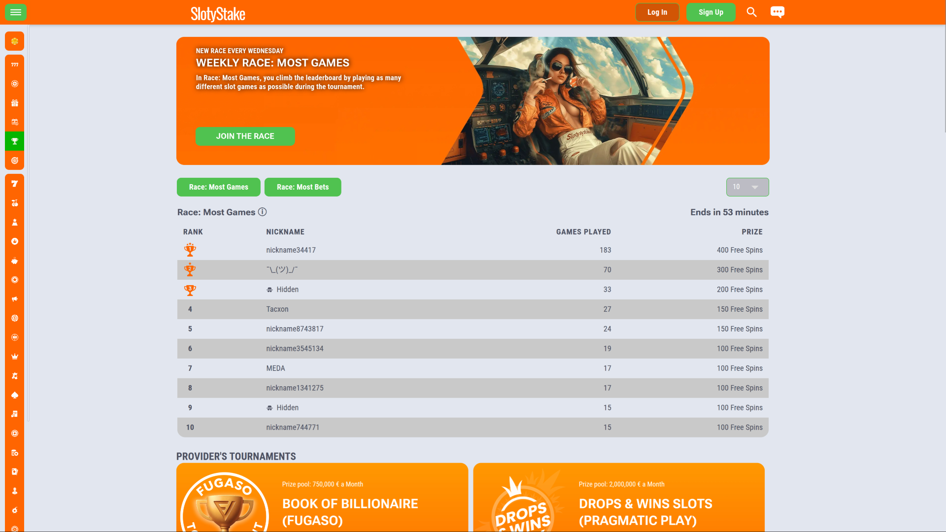 SlotyStake Casino Desktop Tournaments
