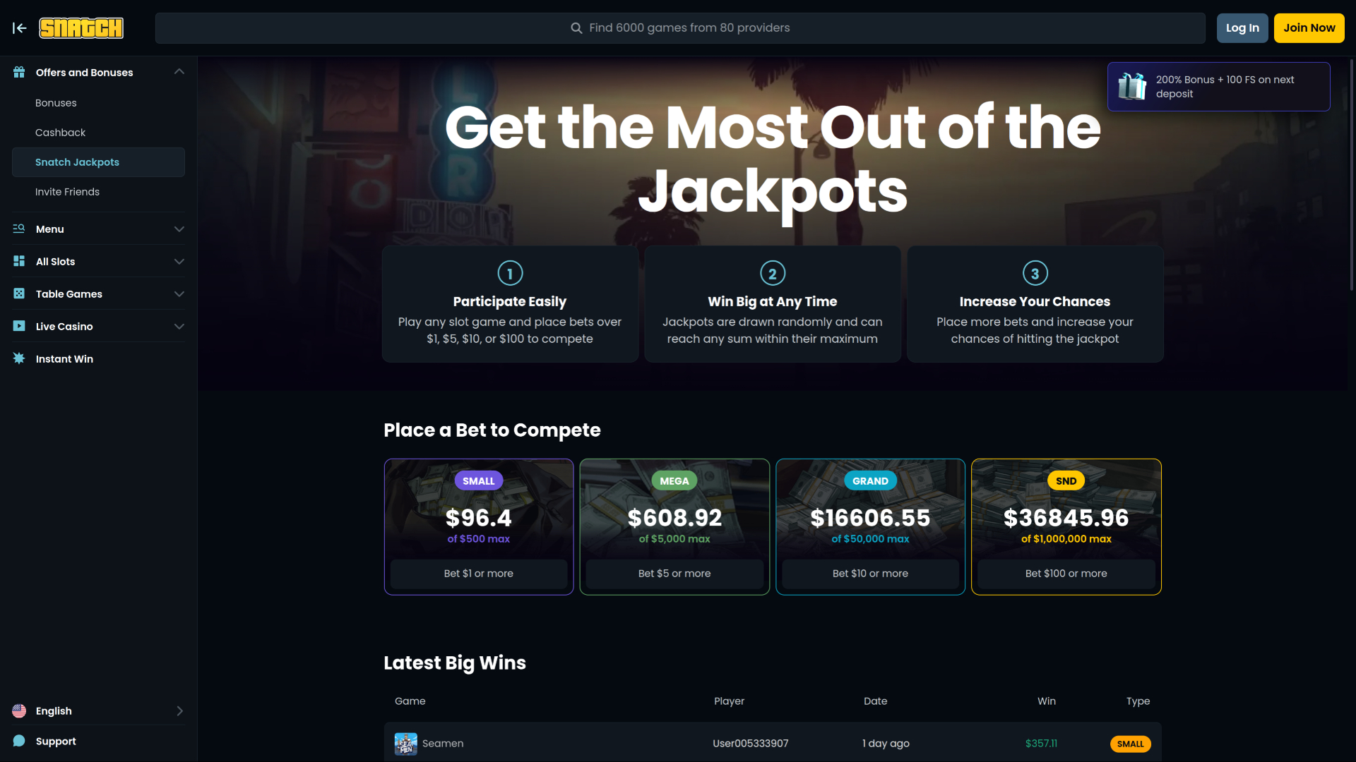 Snatch Casino Desktop Jackpot