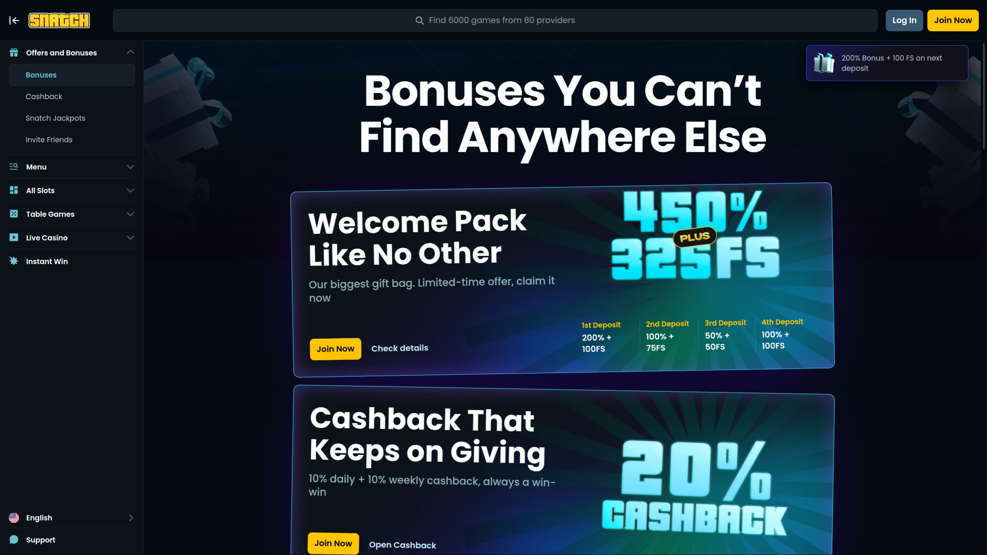 Snatch Casino Desktop Promotions