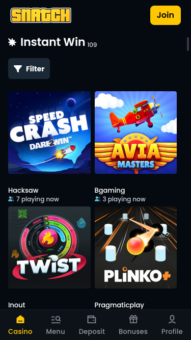 Snatch Casino Mobile Instant Win