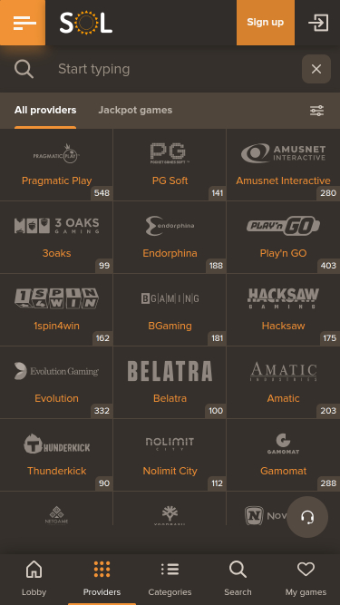 Sol Casino Mobile Game Developers