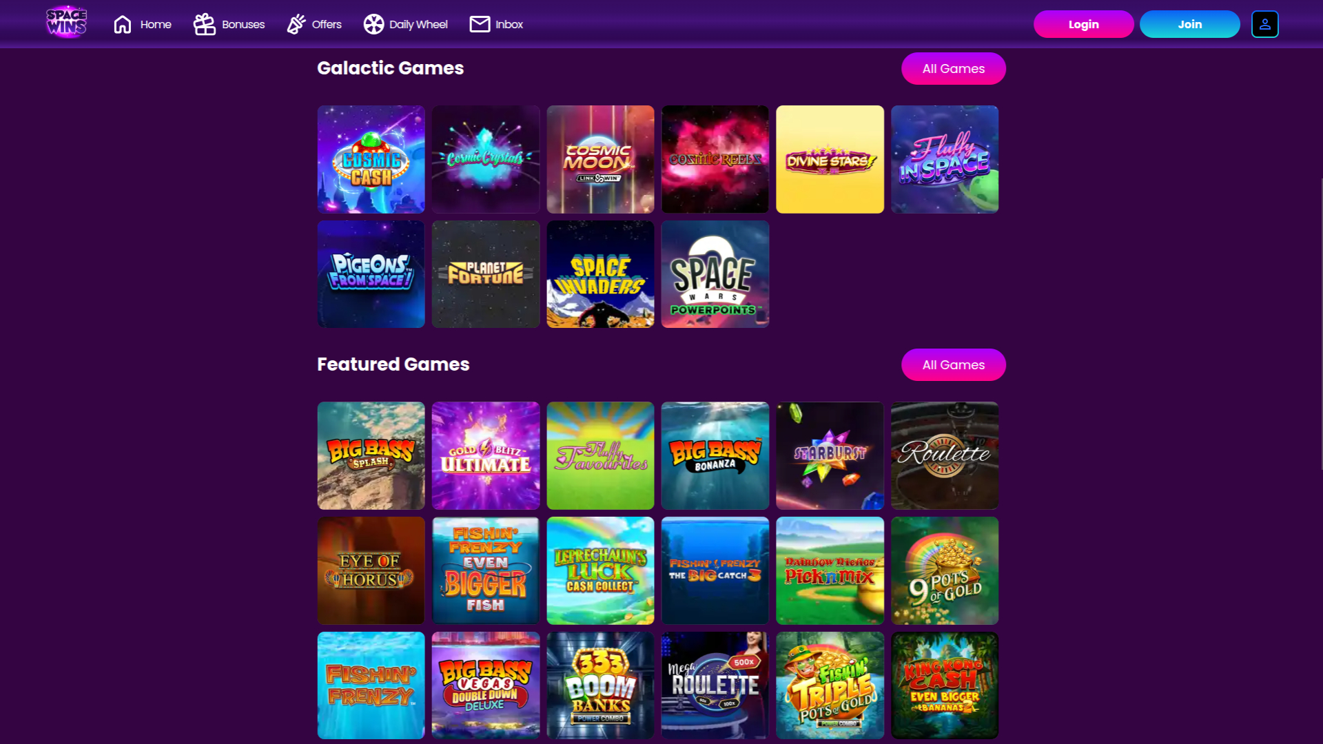 Space Wins Casino Desktop Games