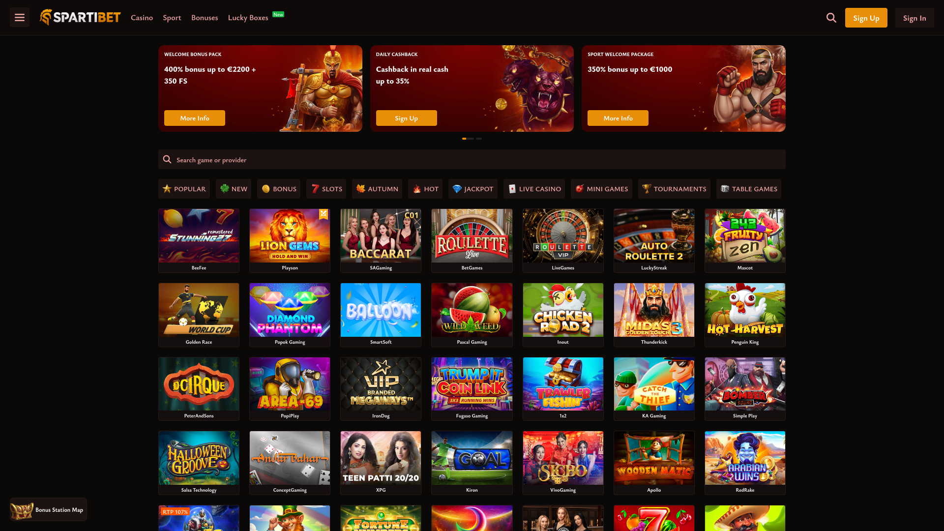 Spartibet Casino Desktop Games