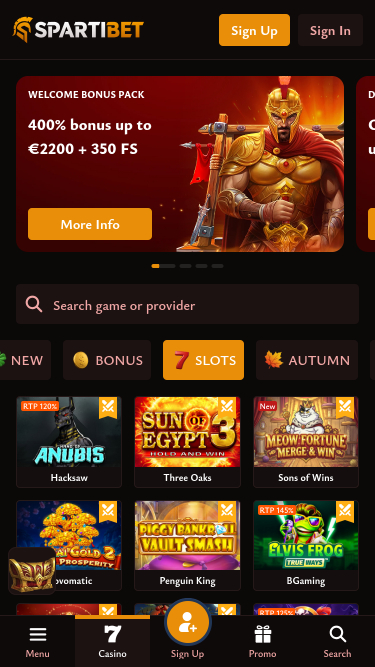 Spartibet Casino Mobile Games