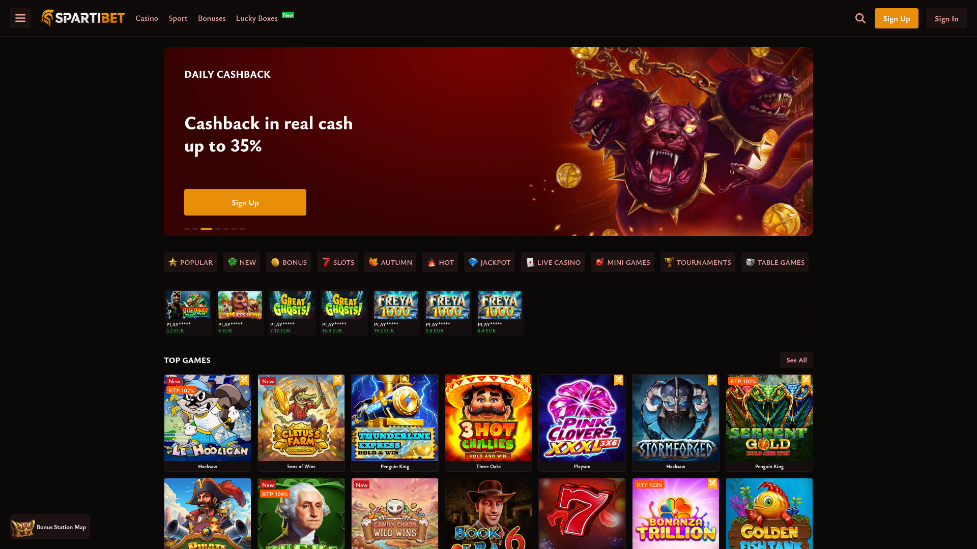 Spartibet Casino Desktop Homepage