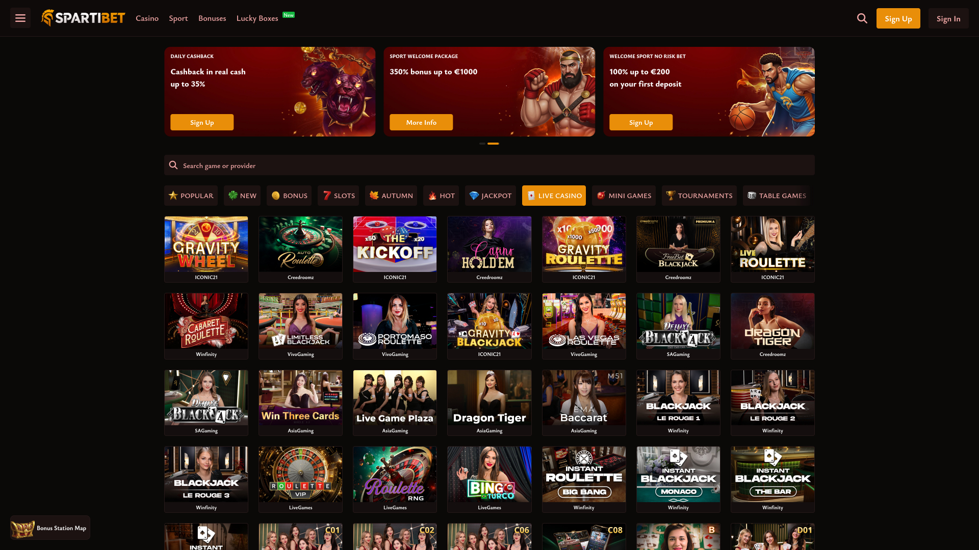Spartibet Casino Desktop Live Dealer