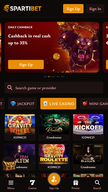 Spartibet Casino Mobile Live Dealer